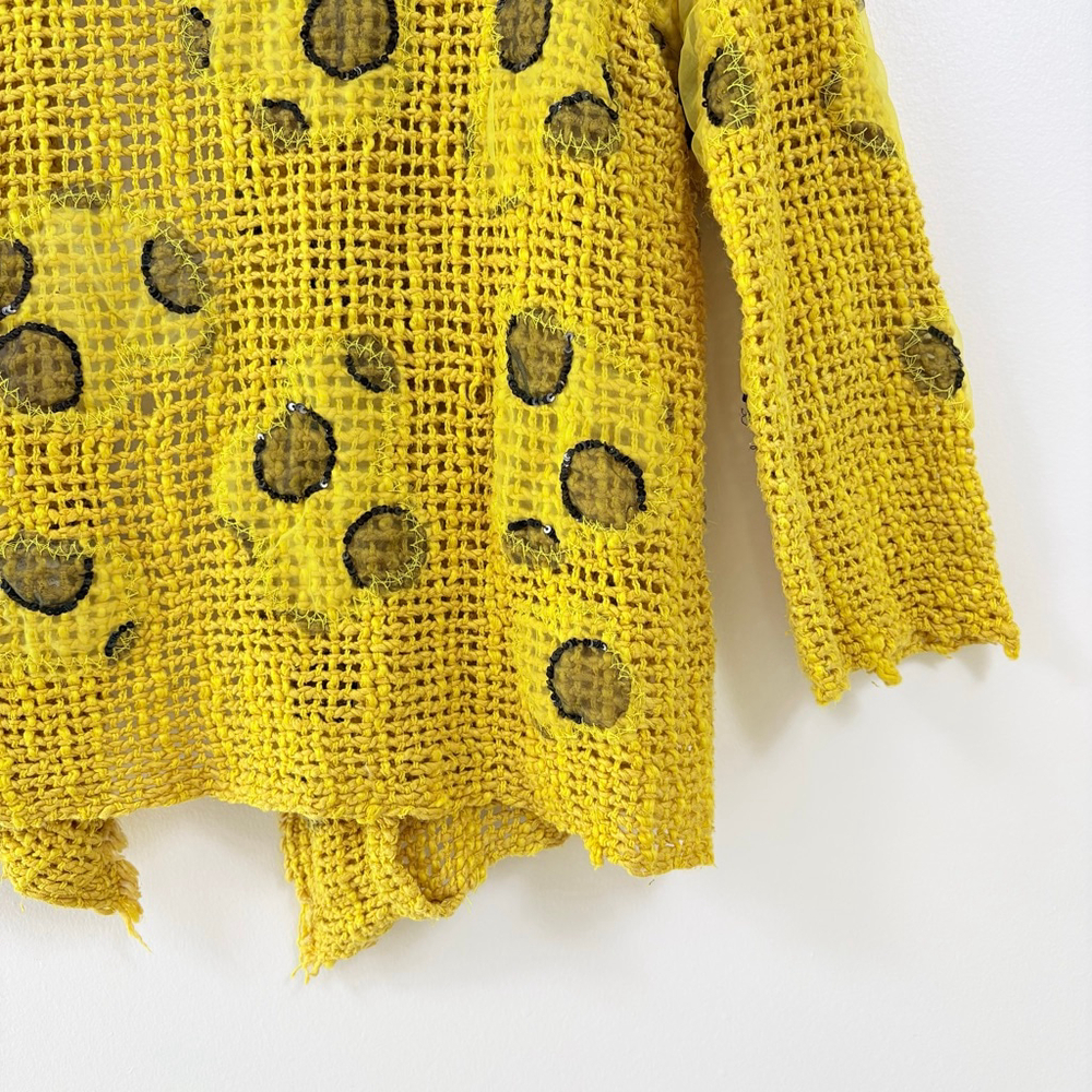 Save The Queen Yellow Silk Cotton Abstract Lace Art to Wear Cardigan Top Women L - Picture 9 of 15